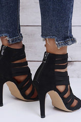 Elastic Fish Mouth With Zipper High Heel Sandals