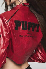 American retro short motorcycle PU leather jacket