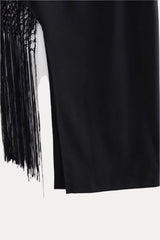 Halter neck top + tassel skirt suit