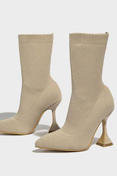 knitted pointed toe mid-tube ankle boots