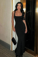 U-Neck Sequin Tight Hip Suspender Dress