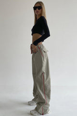 Urban style draped wide-leg pants with zipper