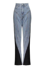 Two-piece set black and white stitching denim jacket + Pants