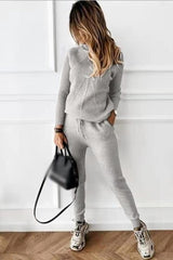 High Collar Casual Top And Trousers Sweater Suit
