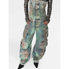 Street cargo jumpsuit and mid-waist tie-dye effect