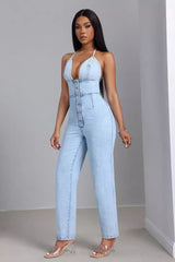 Low-cut Slim One-piece Denim Trousers
