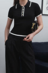 Slim Short-sleeved Lapel Top