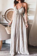 Summeer Backless U Neck Strap Long Dress