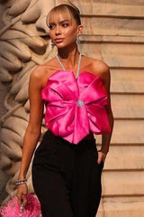 Hanging neck big flower strap top