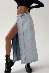 American retro slit denim long skirt
