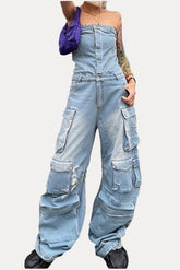Top Waist Shaping Multi-Pocket Denim Jumpsuit