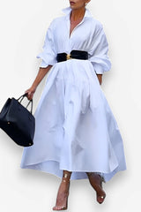 Elegant long-sleeved white loose dress