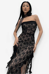 lace double layer tube dress