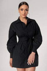 belted tie shirt long sleeve dress