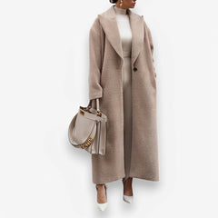 Elegant lapel plush long coat