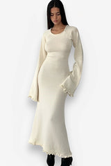 Fungus edge backless knitted long dress