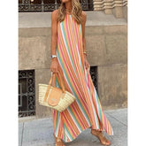 Striped Suspender Bohemian Long Dress