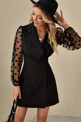 Stitching polka-dot mesh black dress