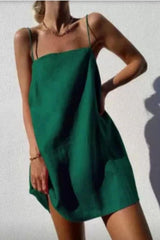 Cotton And Linen Square Neck Mini Dress