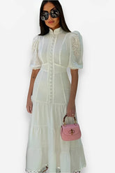 Collar Embroidery Short-Sleeved Long Dress