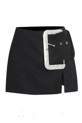Diamond buckle decoration slit sexy skirt