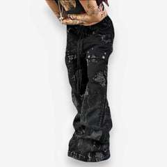 Dark punk style trendy design smudged loose jeans