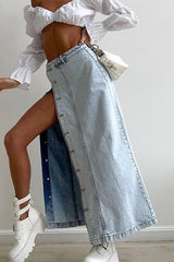 American retro slit denim long skirt