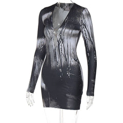 Deep V-neck grey party dress