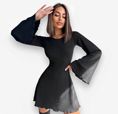 Knitted trumpet long sleeves slim fit dress
