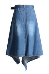 High waist stitching irregular denim skirt