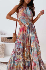 Summer floral backless bohemian dress