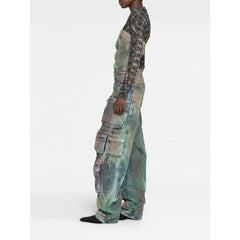 Street cargo jumpsuit and mid-waist tie-dye effect