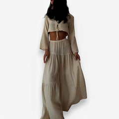 Cardigan V-neck Lace-up Slit Two-piece Suit