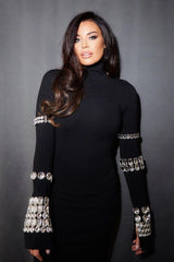 Diamond black high collar long sleeve tight dress
