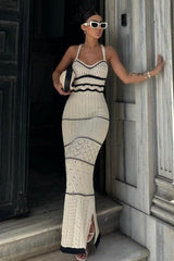 knitted contrast Bohemian sling dress