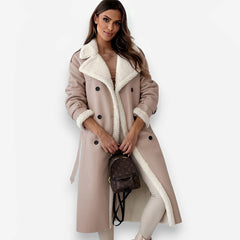 Double wear lapel leather plush coat