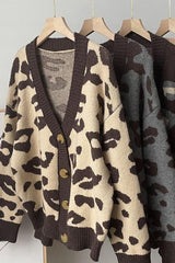 Leopard Print Soft Knitted V-neck Knitted Sweater