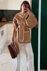 V-Neck Cardigan Belt Lace Design Jacket