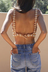 Hand-crocheted sleeveless beaded slim top