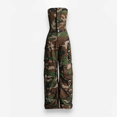 Tube Top Camouflage Jumpsuit