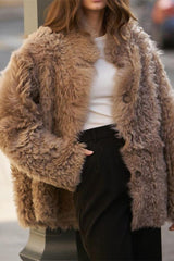 Loose buttoned artificial fur coat