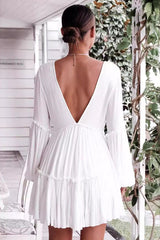 Deep V Neck Lantern Long Sleeve Dress