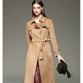 Elegant mid-length slim fit suede windbreaker