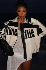 Lapel motorcycle PU leather jacket