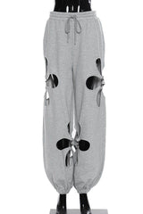 Hollow petal cutout hooded loose casual chandal