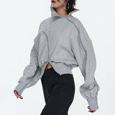 Irregular Zipper Placket Short Sweatshirt