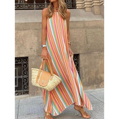 Striped Suspender Bohemian Long Dress
