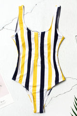Zipper Striped One-Piece Swimsuit