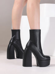 Black Edgy Chunky Heeled Platform Boots