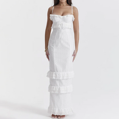 White Broderie Anglaise Maxi Ruffle Dress